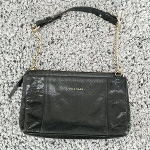 Cole Haan Purse Womens Black Leather Chain Strap Shoulder Bag 10 x 6.5 x 2 *Read